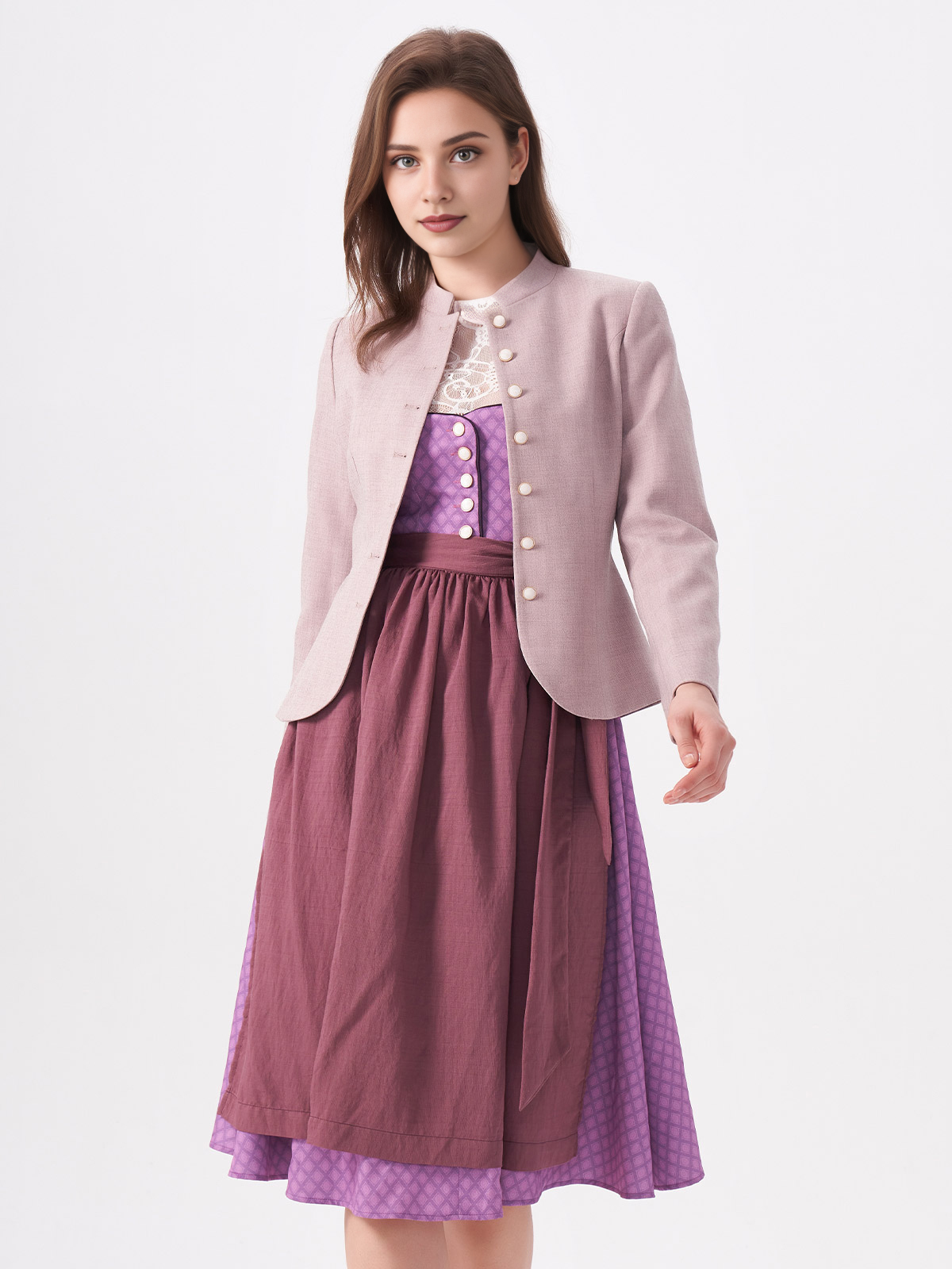 Dirndl Beige Braun mit lila Jacke