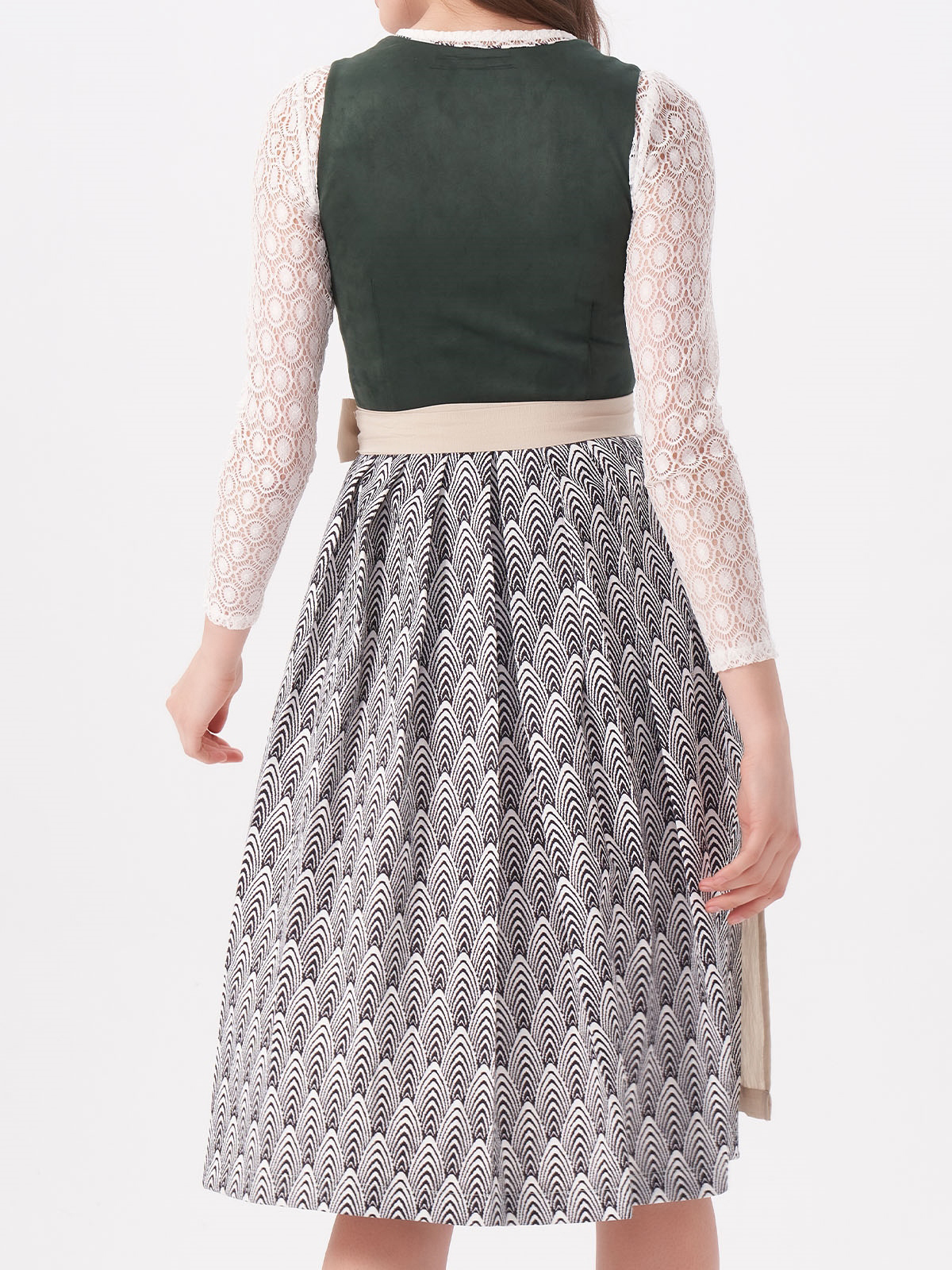 Goldenes Dirndl in Grün mit floralen Details