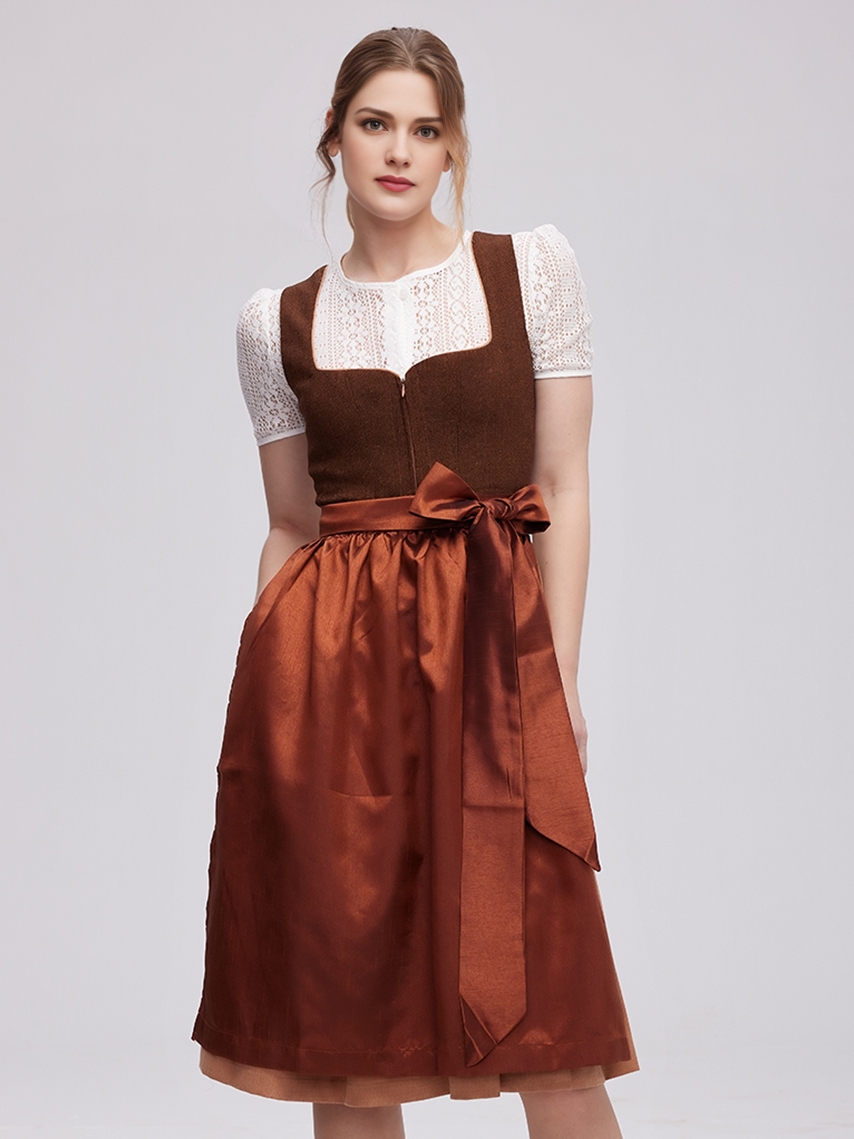Dirndl Bluse Spitze in Braun