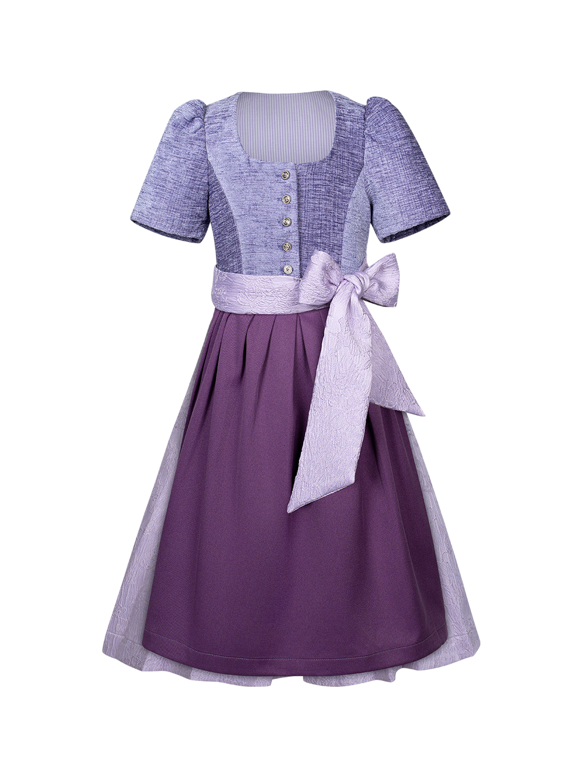 Modernes lila Dirndl mit raffiniertem Schnitt