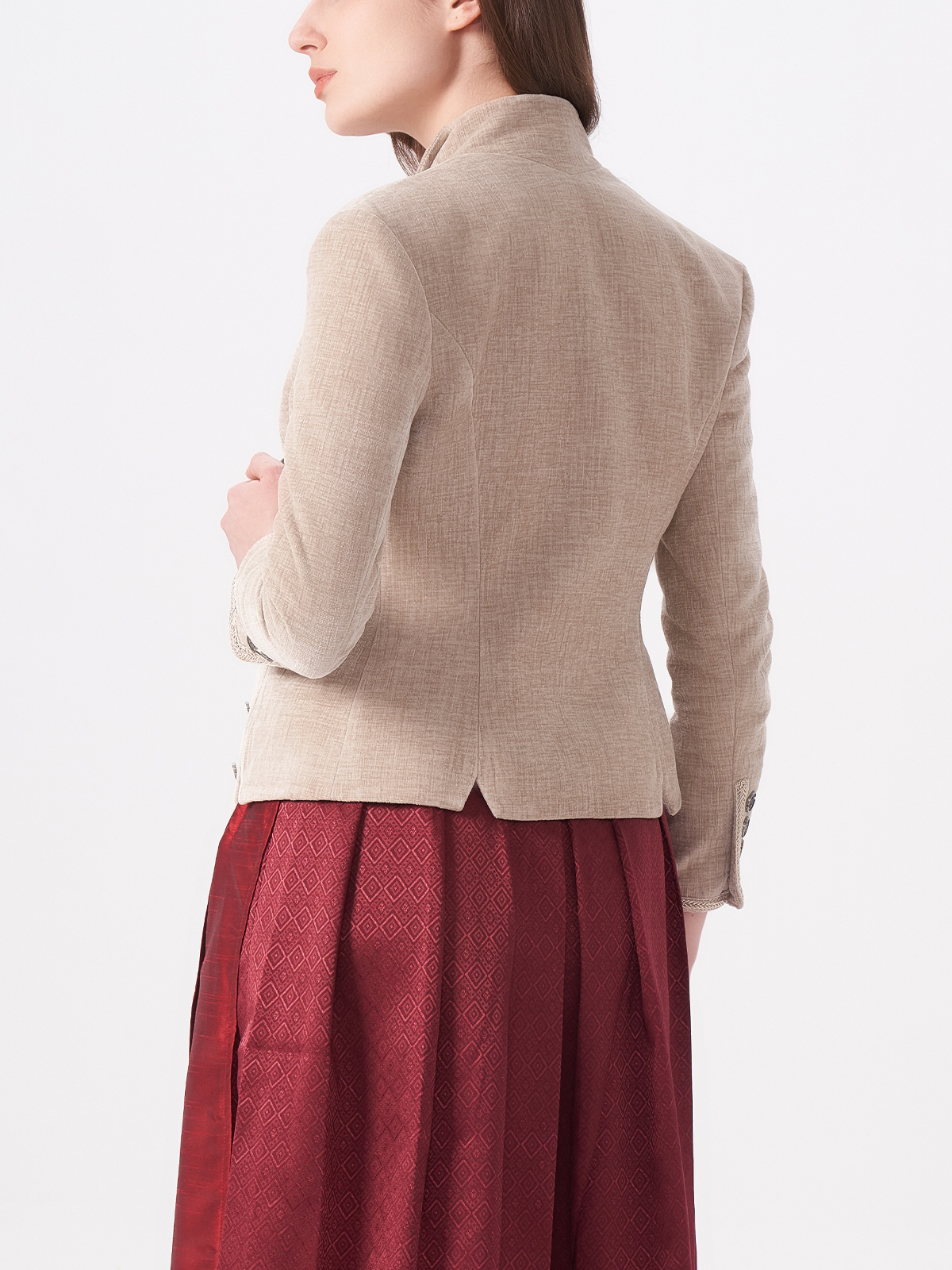 Dunkelgrünes Dirndl Samt mit Beige-Jacke