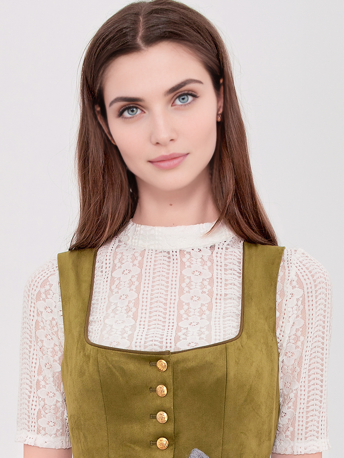 Rot-schwarzes Dirndl mit grüner Schürze